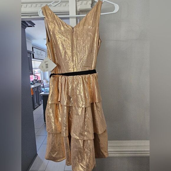 NWT Badgley Mischka by Mark and James gold cocktail dress size 0 - Picture 4 of 8